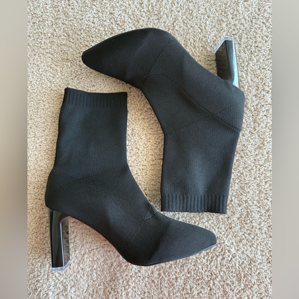 Women's Thick Heel Knit Sock Boots, Pointed Toe Short Booties